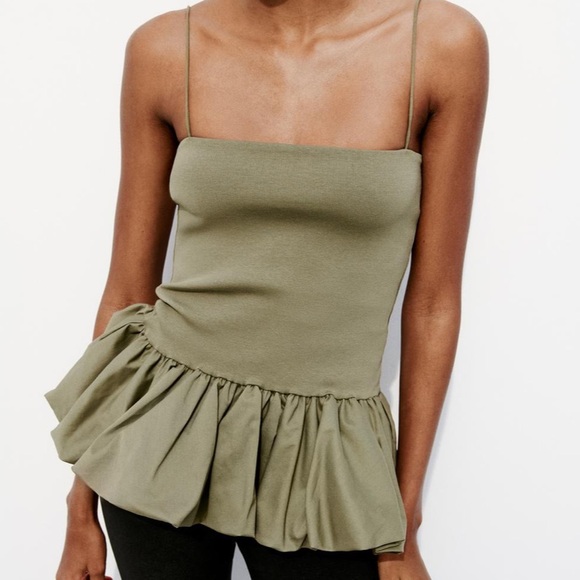 NWT Zara mixed rib poplin balloon top - Picture 2 of 10